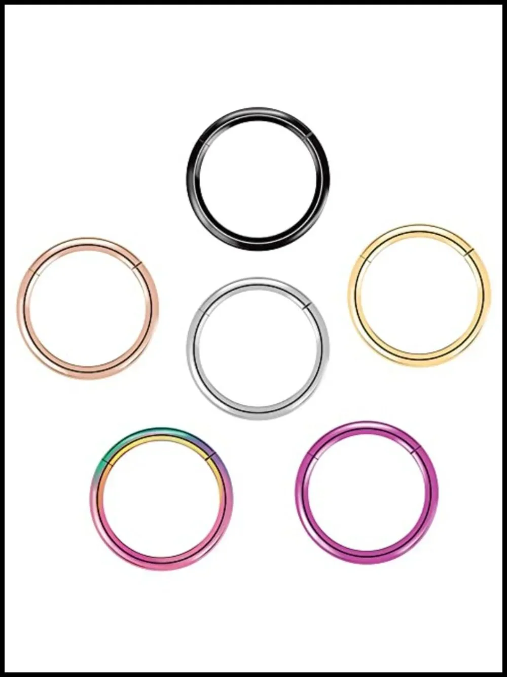 Titanium Nose Rings Hoop - 6pcs Hinged Segment Ring Various Sizes
